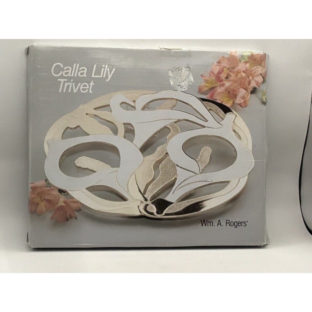 Vintage Calla Lily Trivet Gold-tone w/ White Enamel Accents by Wm. A. Rogers 9x8